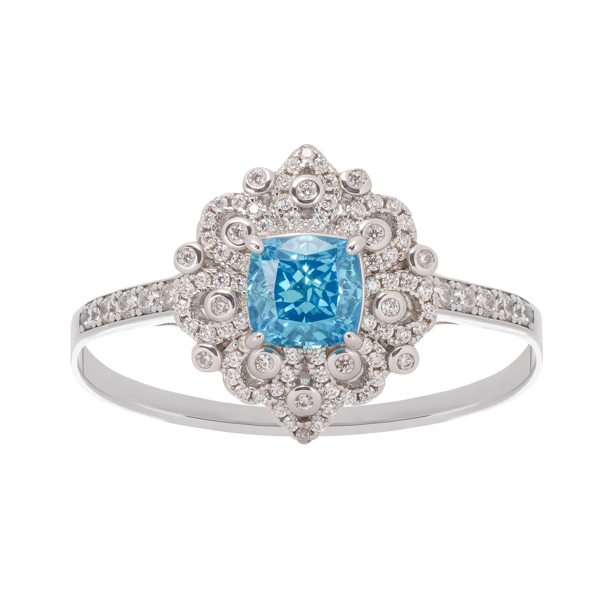 Énigme Blue Cushion Cut Gemstone Sterling Silver Ring
