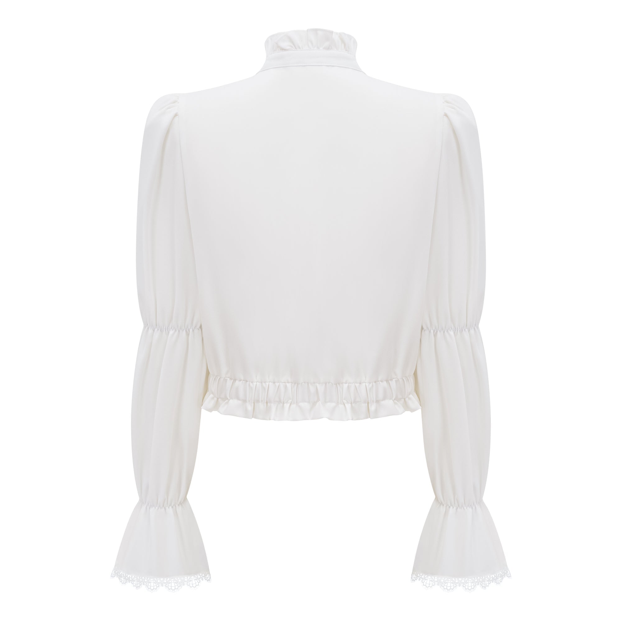 Paulette white bowknot shirred-panel ruffled shirt