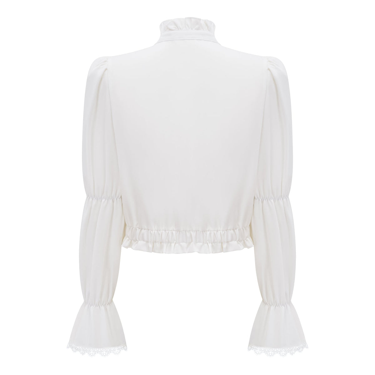 Paulette white bowknot shirred-panel ruffled shirt