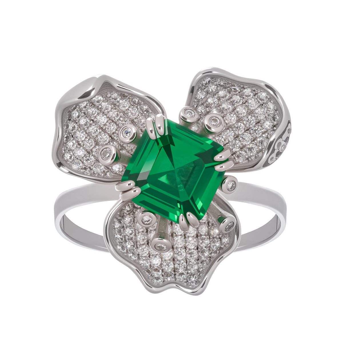 Carine Green Flower Shaped Zircon Gemstone Sterling Silver Ring