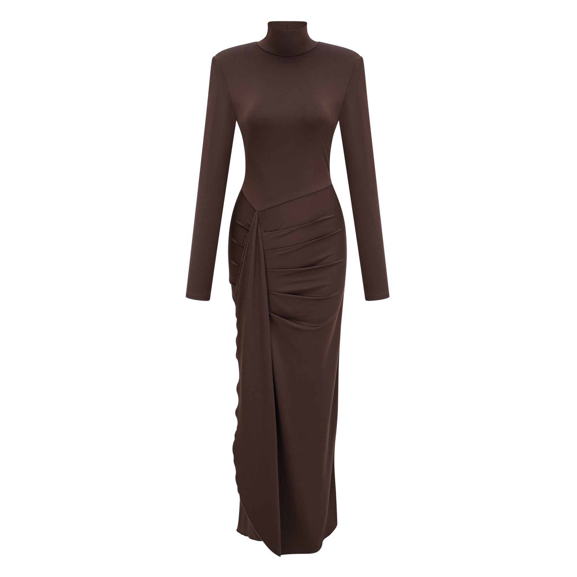 Neve Brown High Neck Twist Knot Maxi Dress