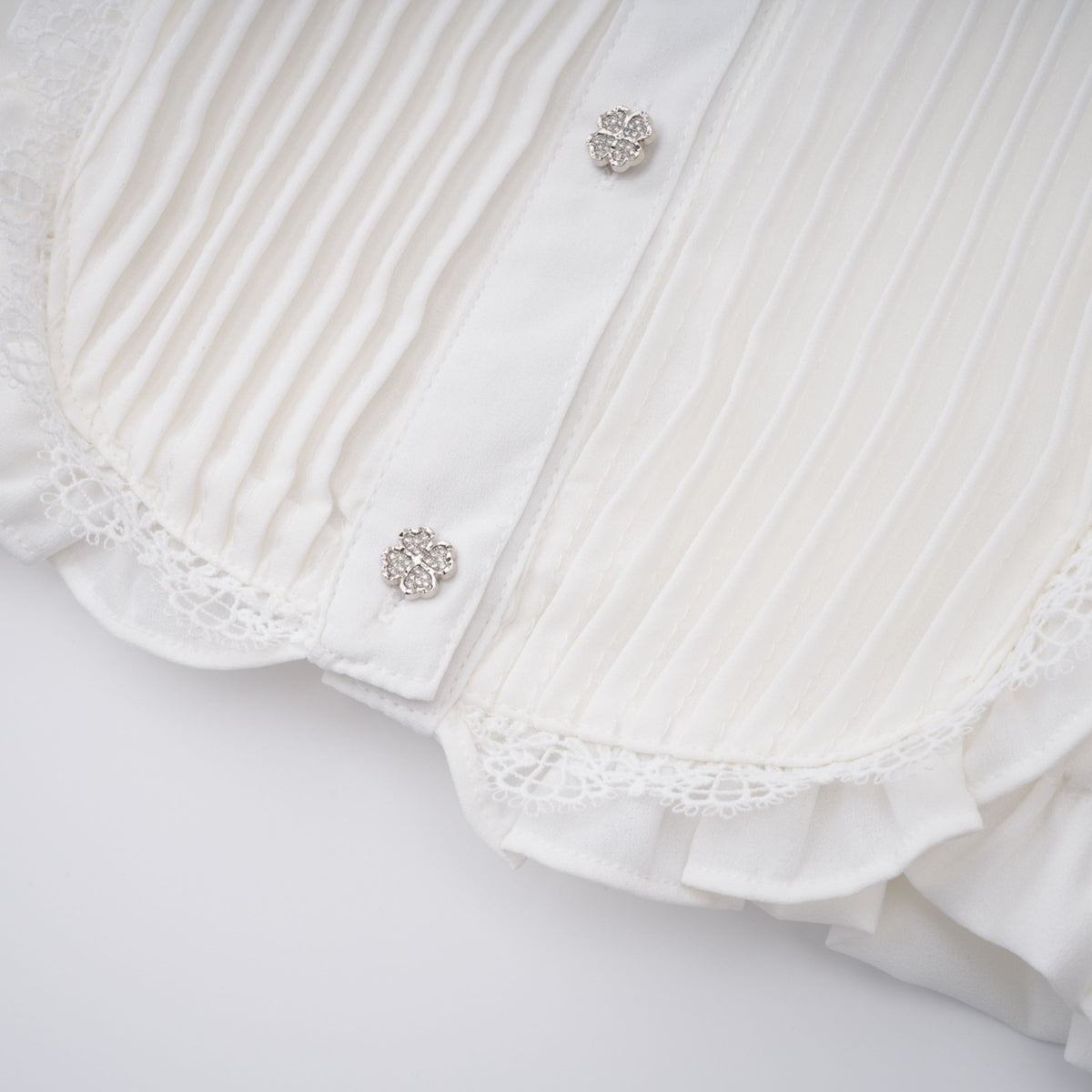 Paulette white bowknot shirred-panel ruffled shirt