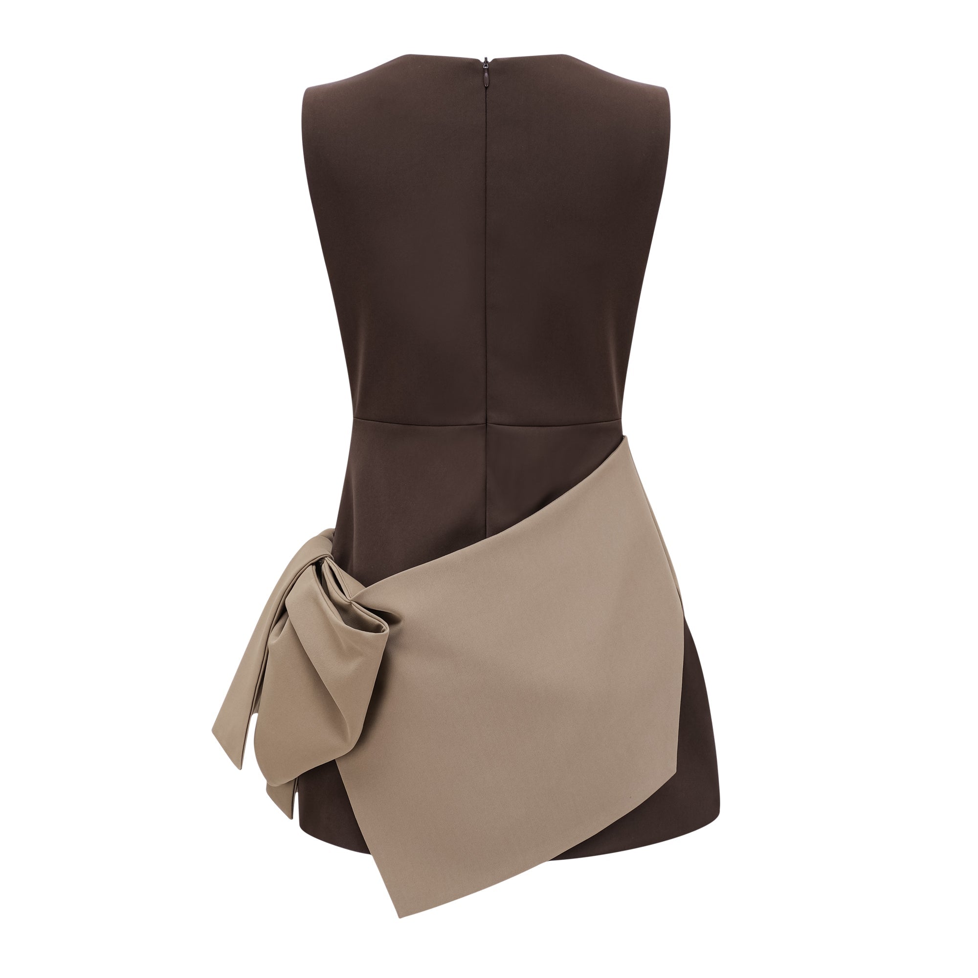 Célie Brown Contrast Color Bowknot Mini Dress