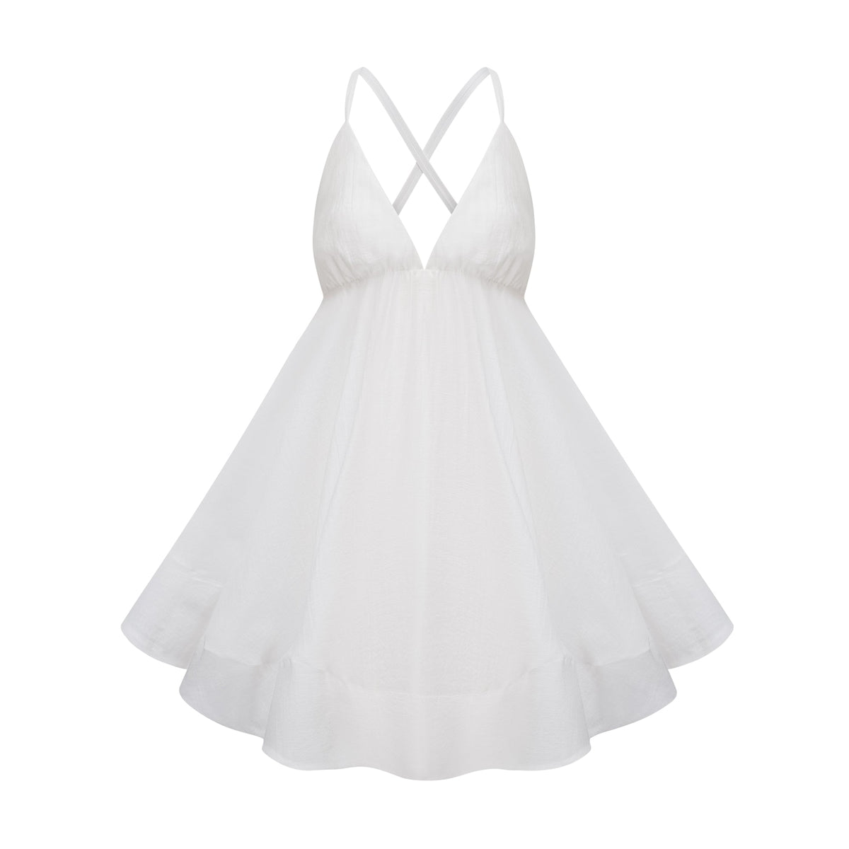 Quincie white shirred flounced mini dress (Final Sale)