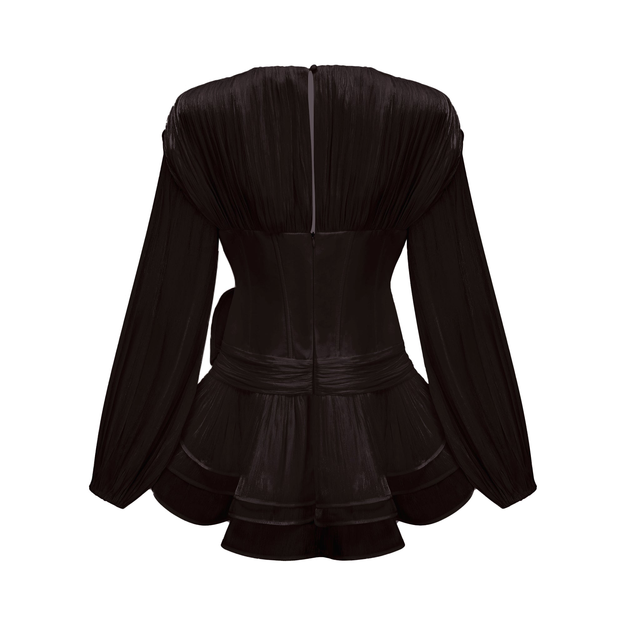 Rosier Black Fully Pleated Cinched Mini Dress