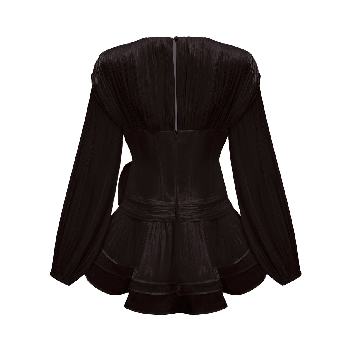 Rosier Black Fully Pleated Cinched Mini Dress