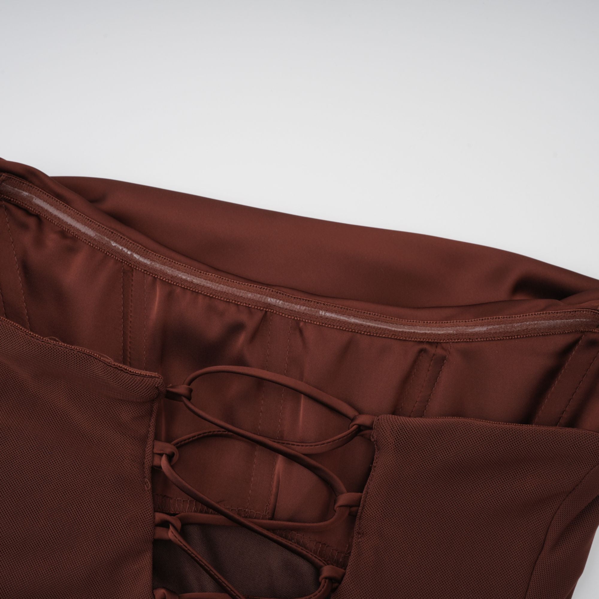 Vedette Brown Ruched Corset Maxi Dress (Without Gloves)