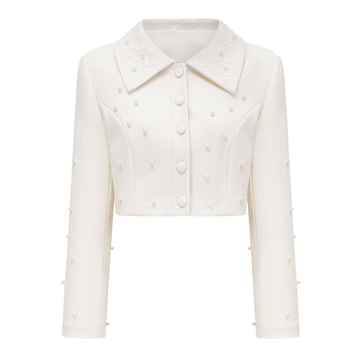Maja White Faux Pearl Jacket & Pleated Skirt Set