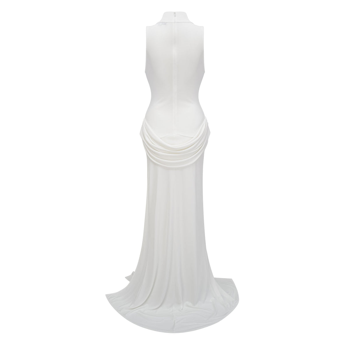 Mystérieuse White Turtleneck Draped Maxi Dress