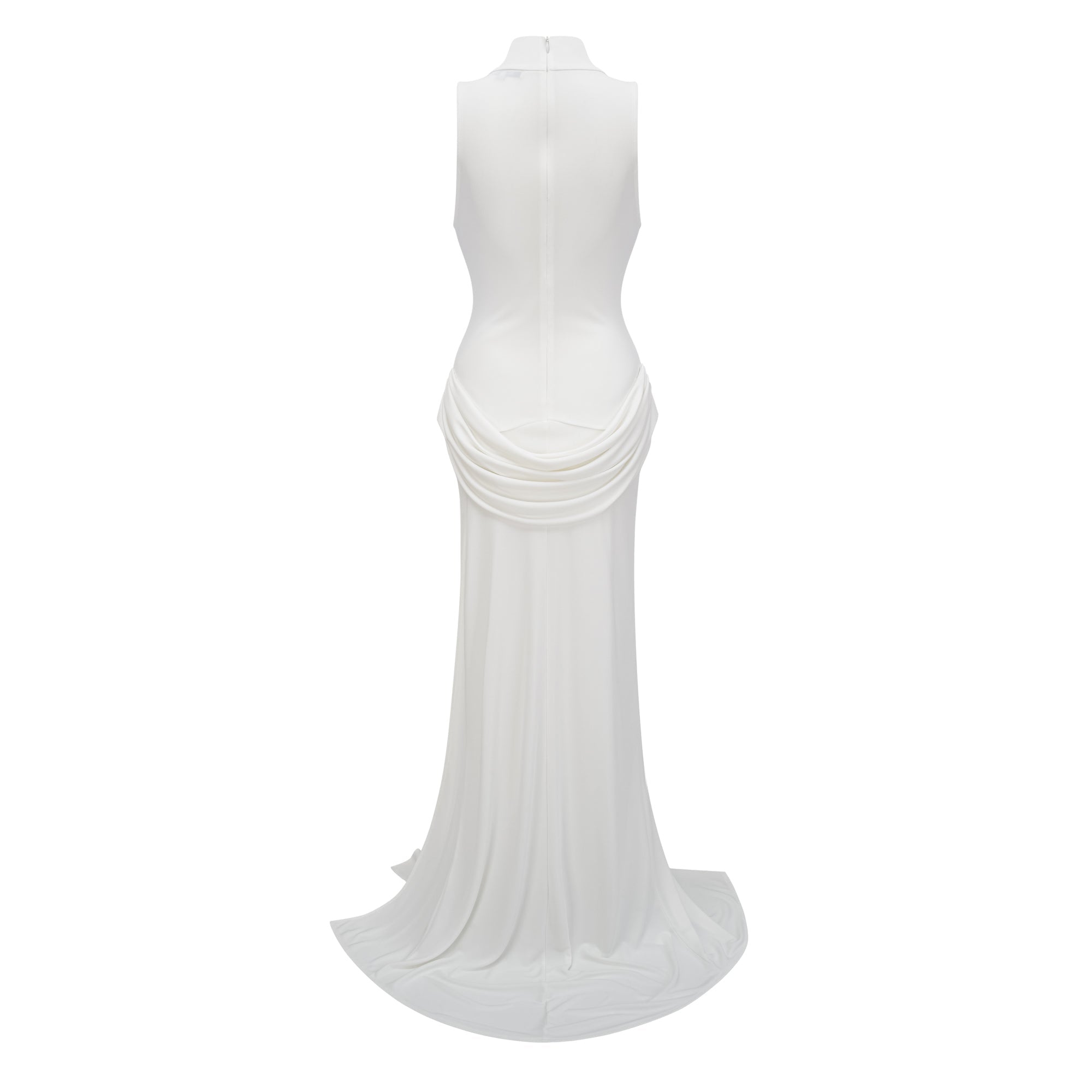 Mystérieuse White Turtleneck Draped Maxi Dress