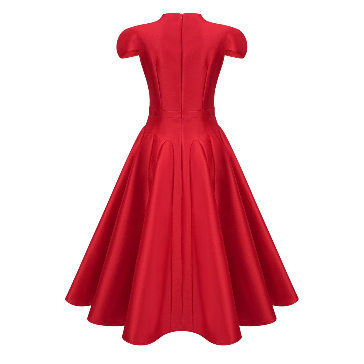 Aventin Red Godet Design Midi Dress
