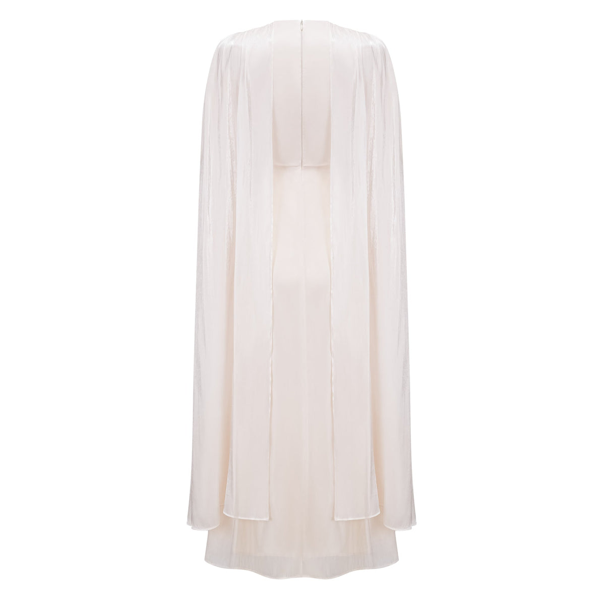 Hege Cream Glossy Ruched Cape Maxi Dress (Final Sale-US Only)