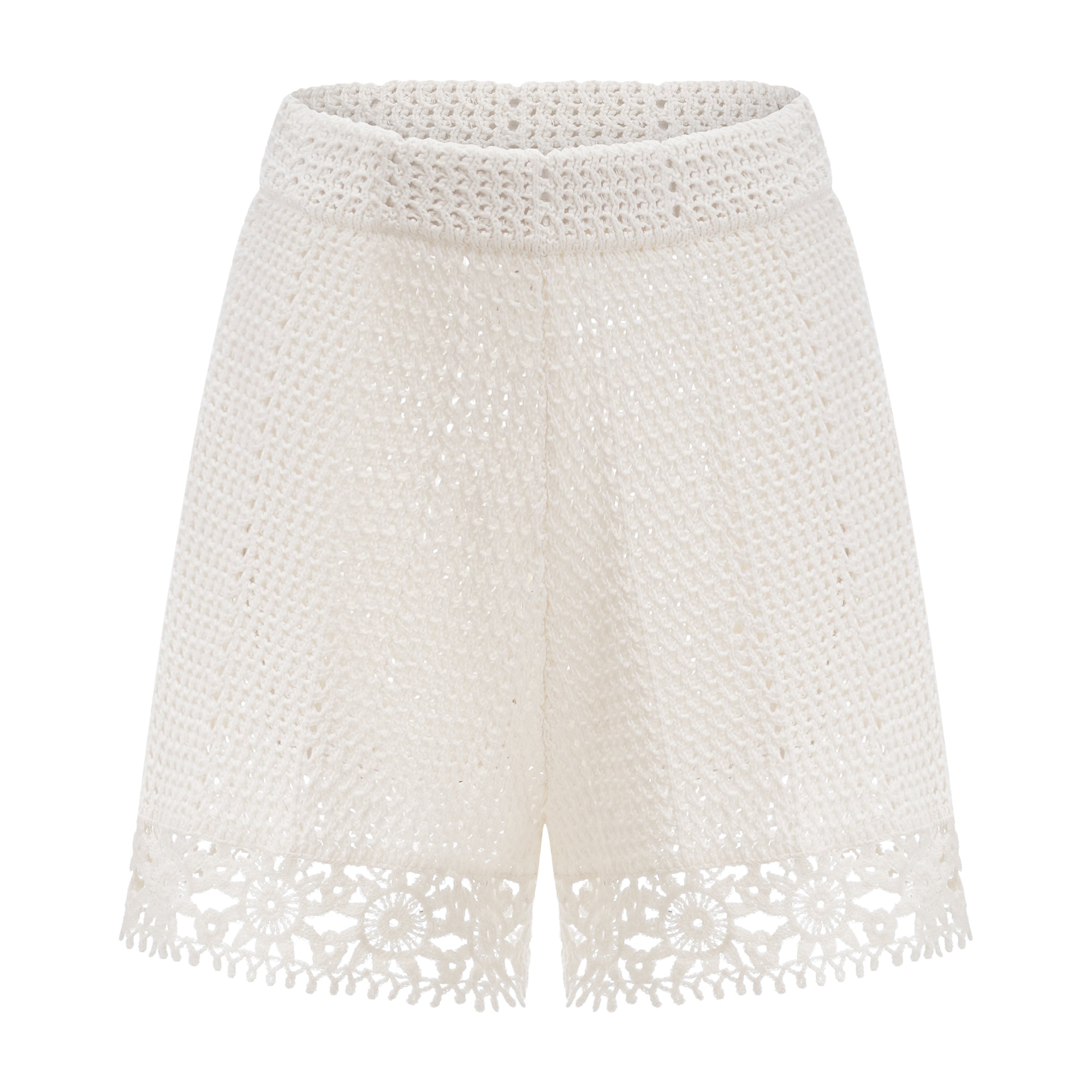 Gisèle White Floral Appliqué Crochet Knit Two-Piece Top and Shorts Set