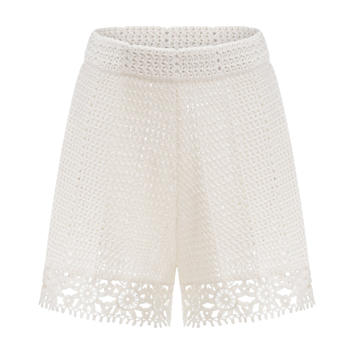 Gisèle White Floral Appliqué Crochet Knit Two-Piece Top and Shorts Set