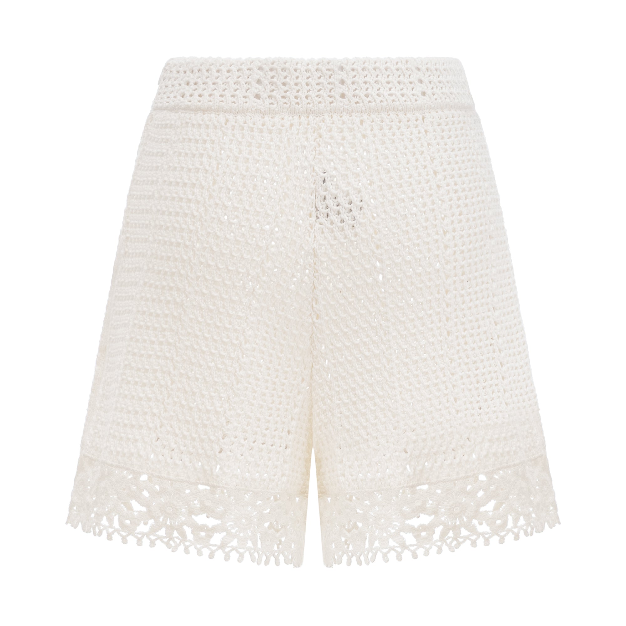 Gisèle White Floral Appliqué Crochet Knit Two-Piece Top and Shorts Set