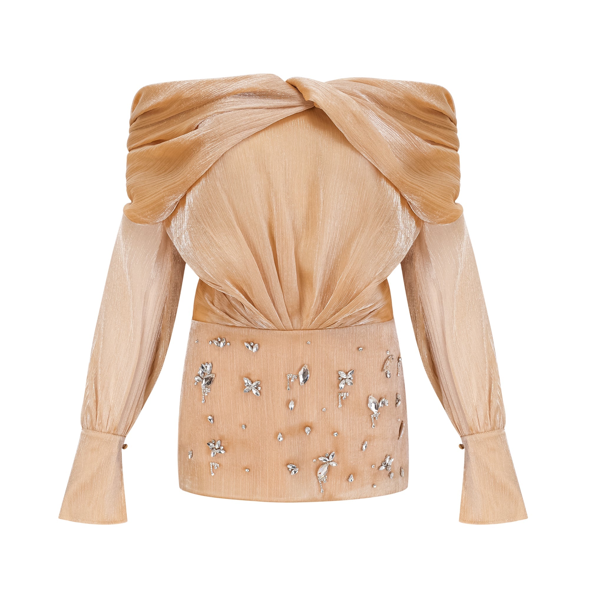 Adelina gold crystal-embellished panelled mini dress (Final Sale)
