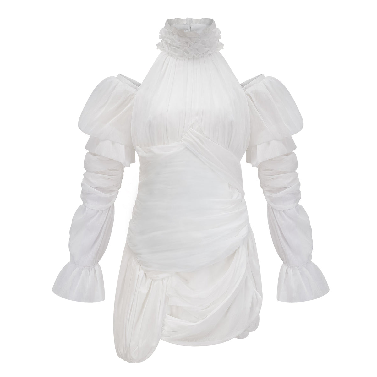Déotille White Asymmetrical Ruched Mini Dress