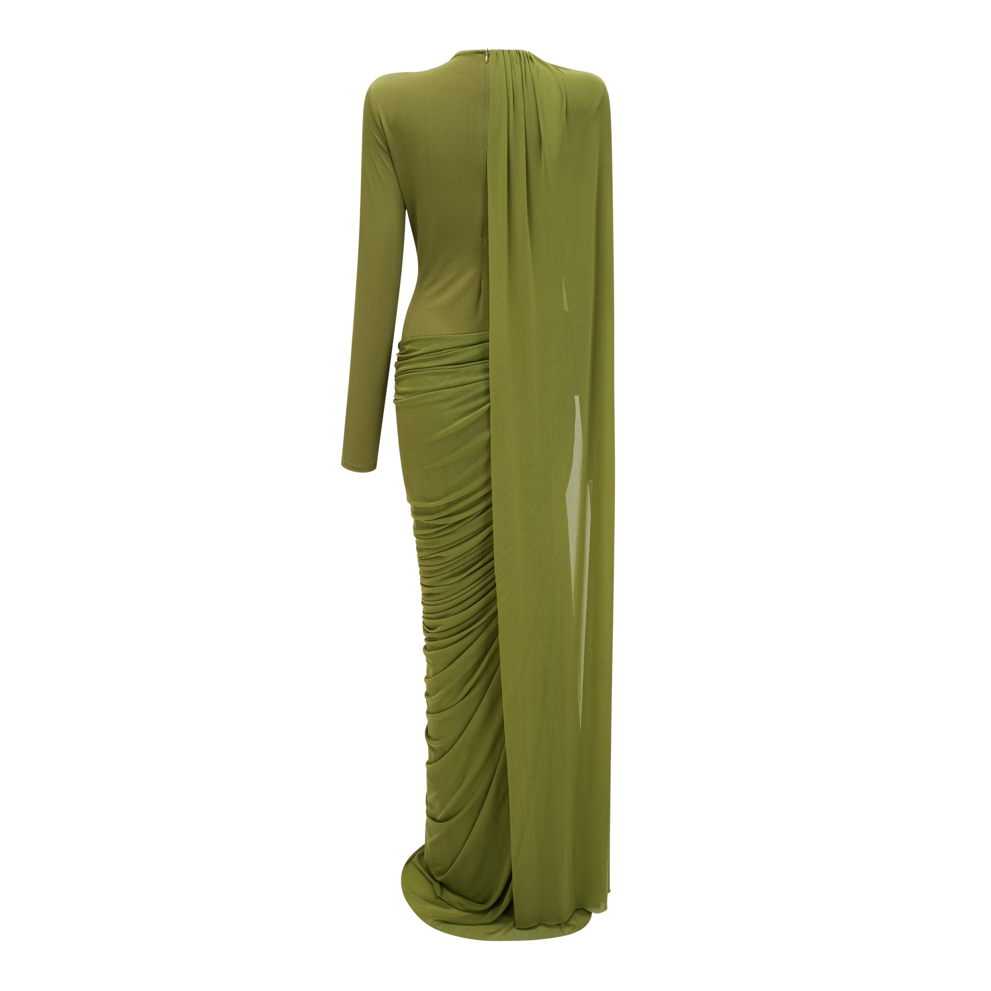 Emilia Green Asymmetrical Ribbon Draped Maxi Dress (Final Sale-US Only)