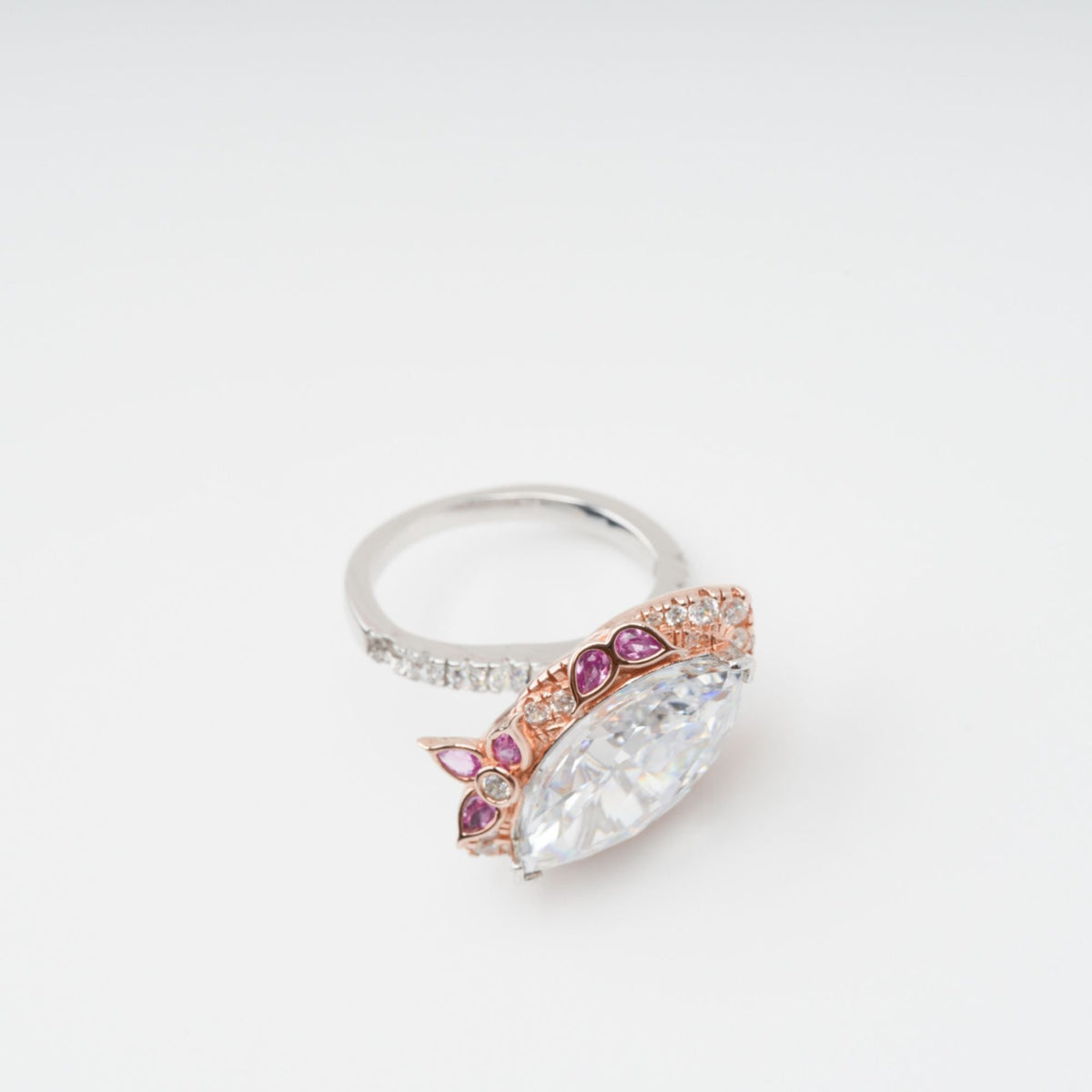 Scintillement Pink Crystal Embellished Sterling Silver Ring Set (3 Pieces)