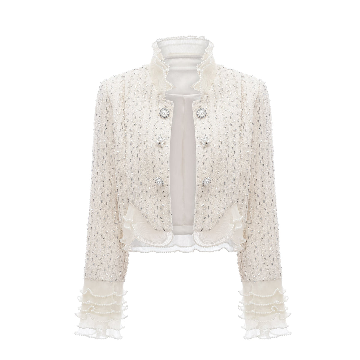 Blanche white beaded ruffle cropped jacket (Final Sale-US Only)