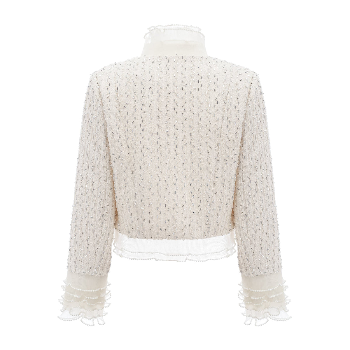 Blanche white beaded ruffle cropped jacket (Final Sale-US Only)