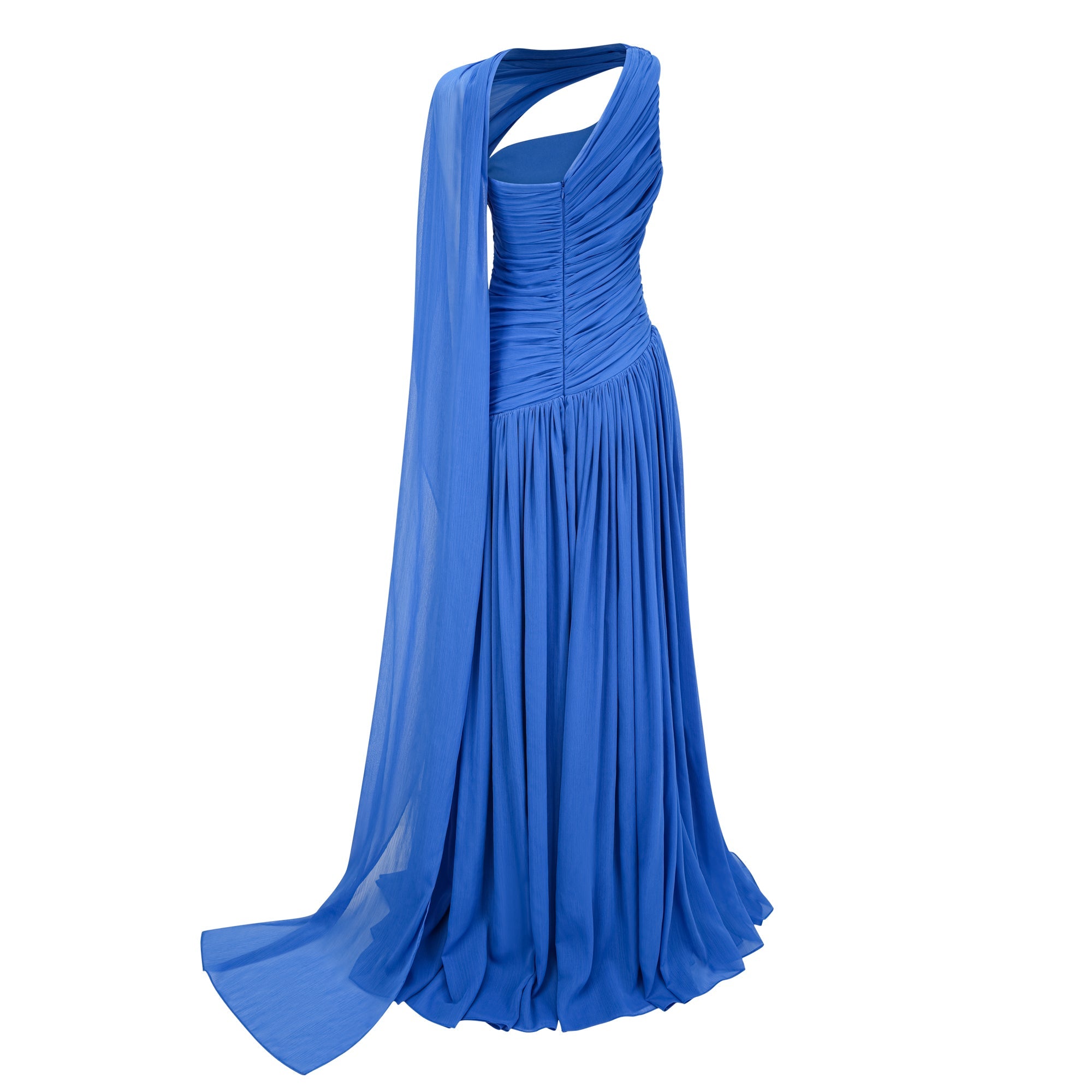 Faustine Blue Cape Design Ruched Maxi Dress (Final Sale-US Only)