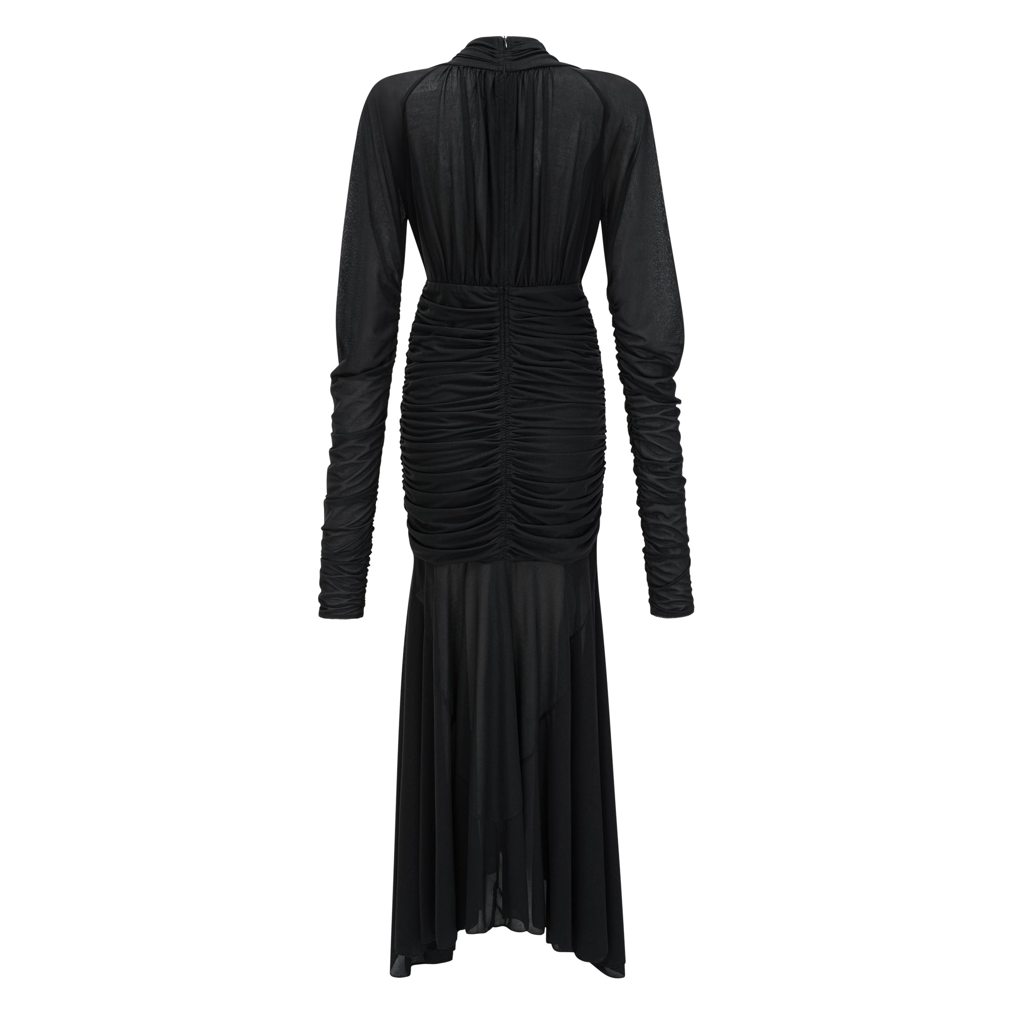Greta Black Ruched Sheer Mesh Maxi Dress (Final Sale)
