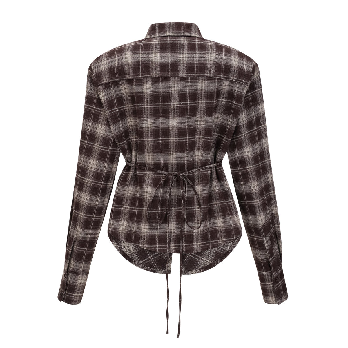 Amber Brown Plaid Tailored Cutout Blouse (Final Sale)