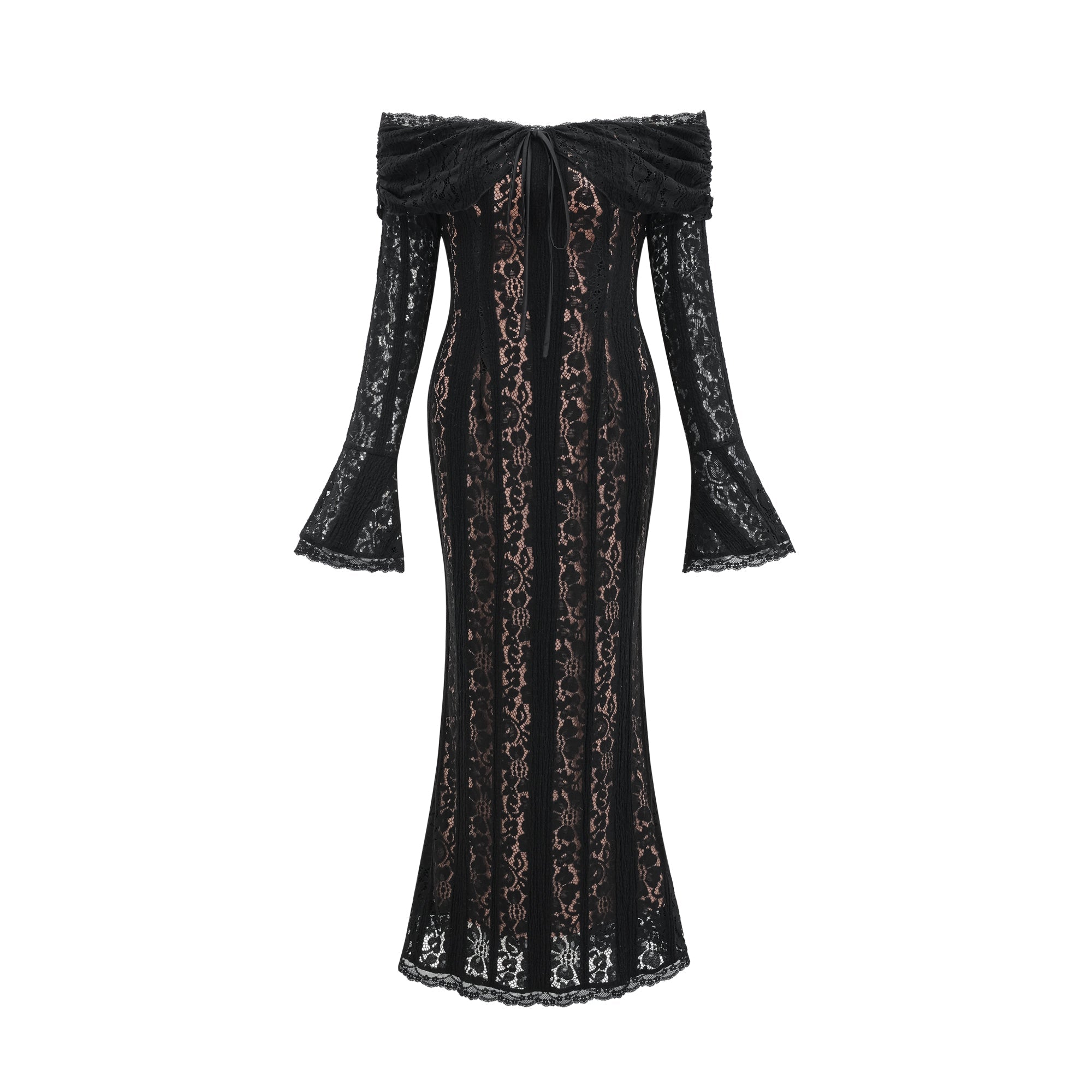 Émeline floral lace flared-cuff midi dress in Black (Final Sale-US Only)