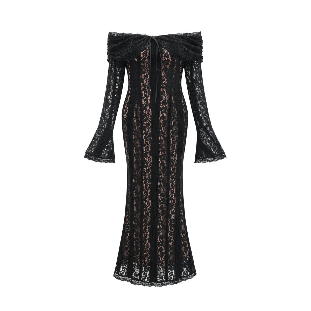 Émeline floral lace flared-cuff midi dress in Black (Final Sale-US Only)