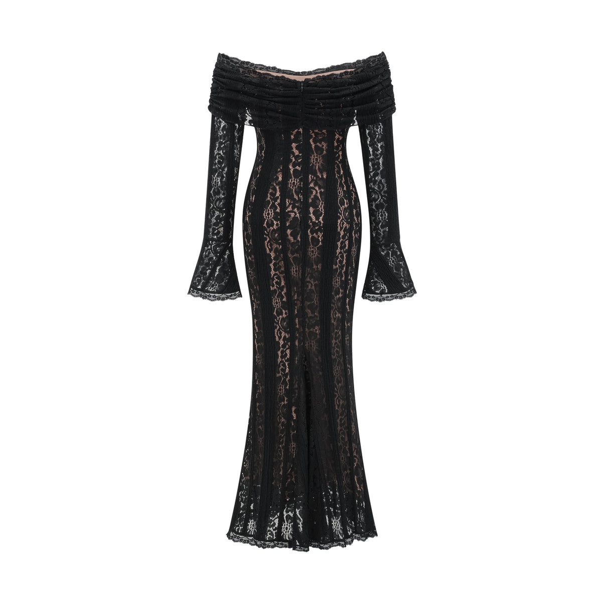 Émeline floral lace flared-cuff midi dress in Black (Final Sale-US Only)