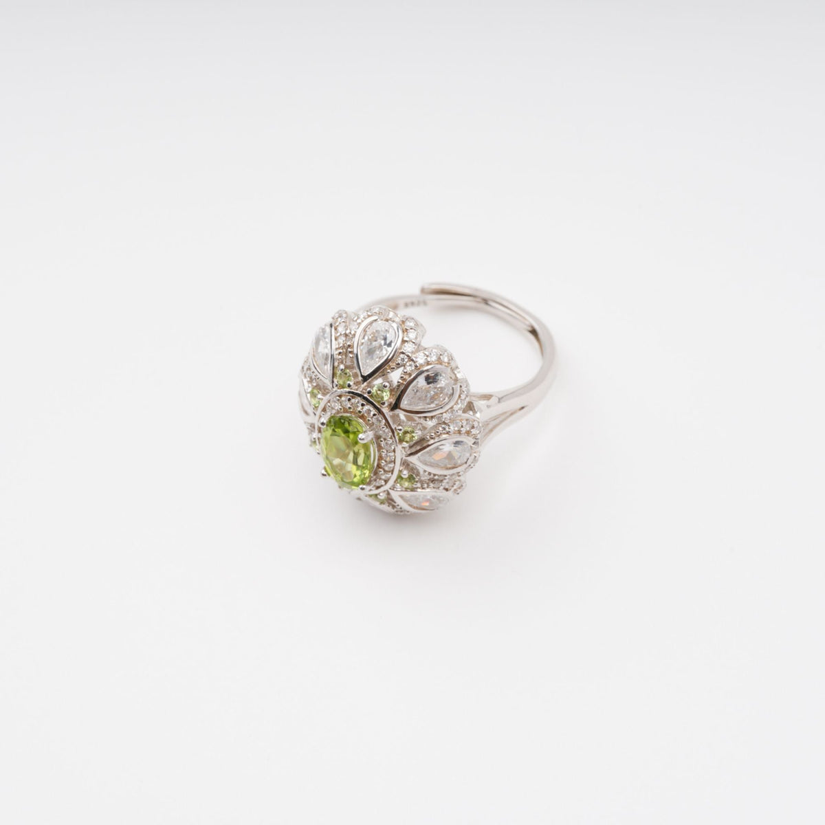 Joyau Olive Green Oval Gemstone Sterling Silver Ring