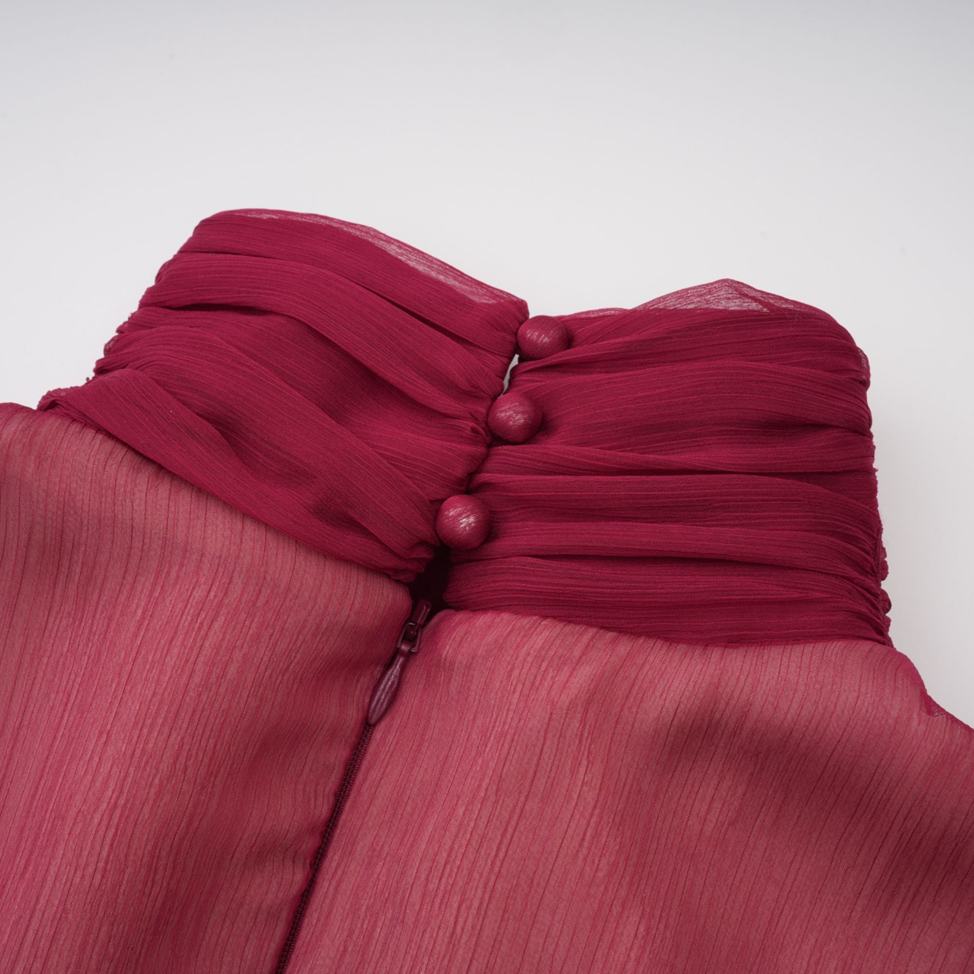 Théa Burgundy Asymmetrical Ruched Mini Dress