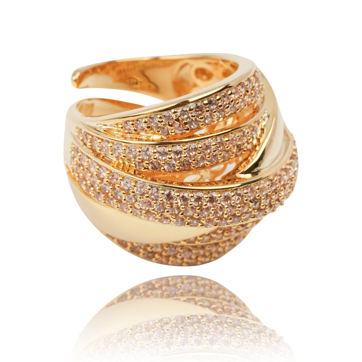 Énigme Gold Tone Multi-Band Adjustable Silver Ring