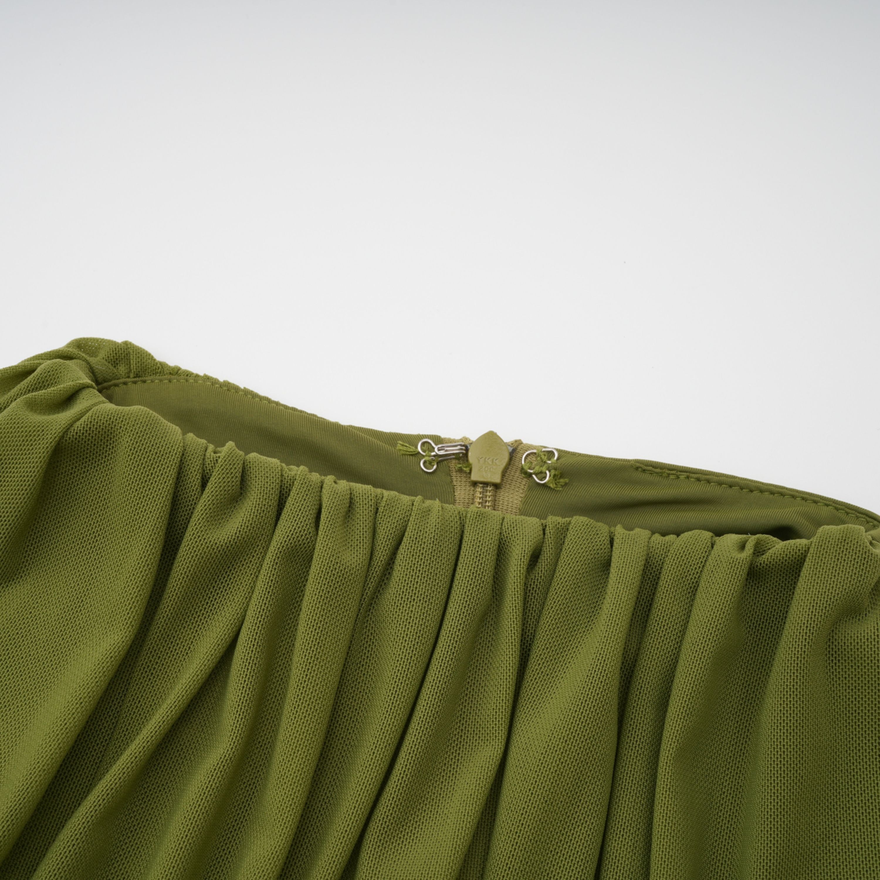 Emilia Green Asymmetrical Ribbon Draped Maxi Dress (Final Sale-US Only)