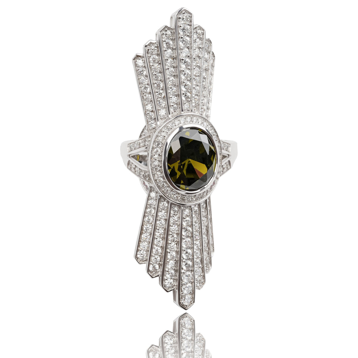 Rosée Green Symmetrical Wing Gemstone Sterling Silver Ring