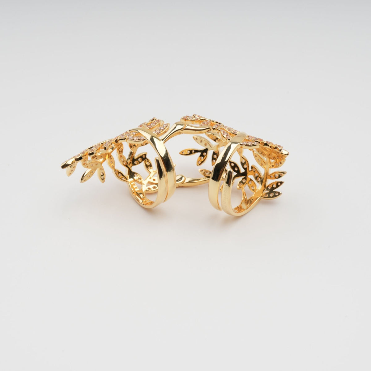 Glyphe Gold Tone Palm Leaf Adjustable Sterling Silver Ring