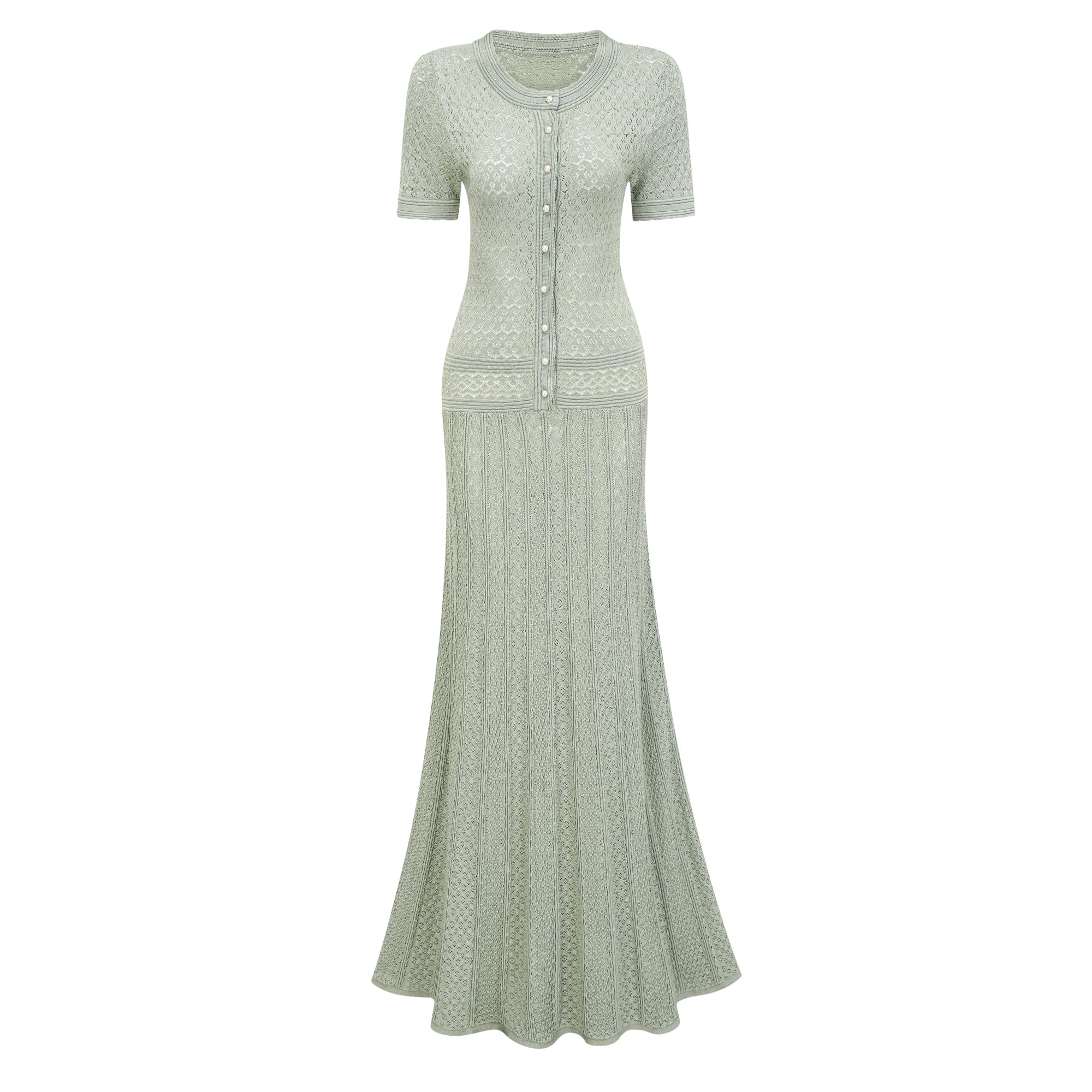 Siena green shirred crochet-knit maxi dress (Final Sale-US Only)