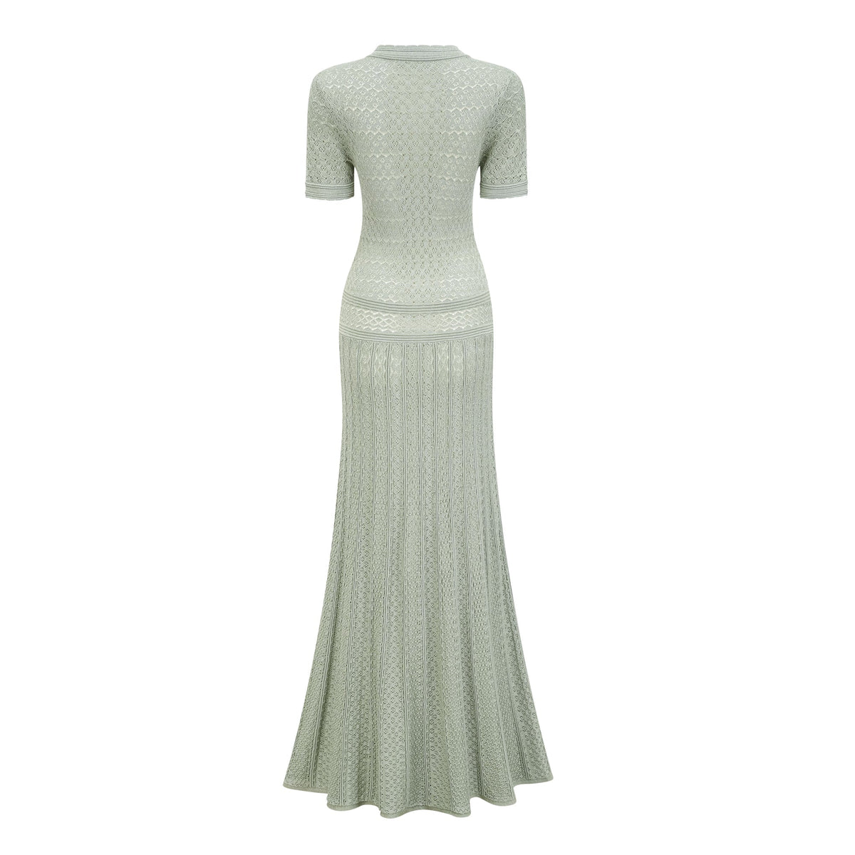 Siena green shirred crochet-knit maxi dress