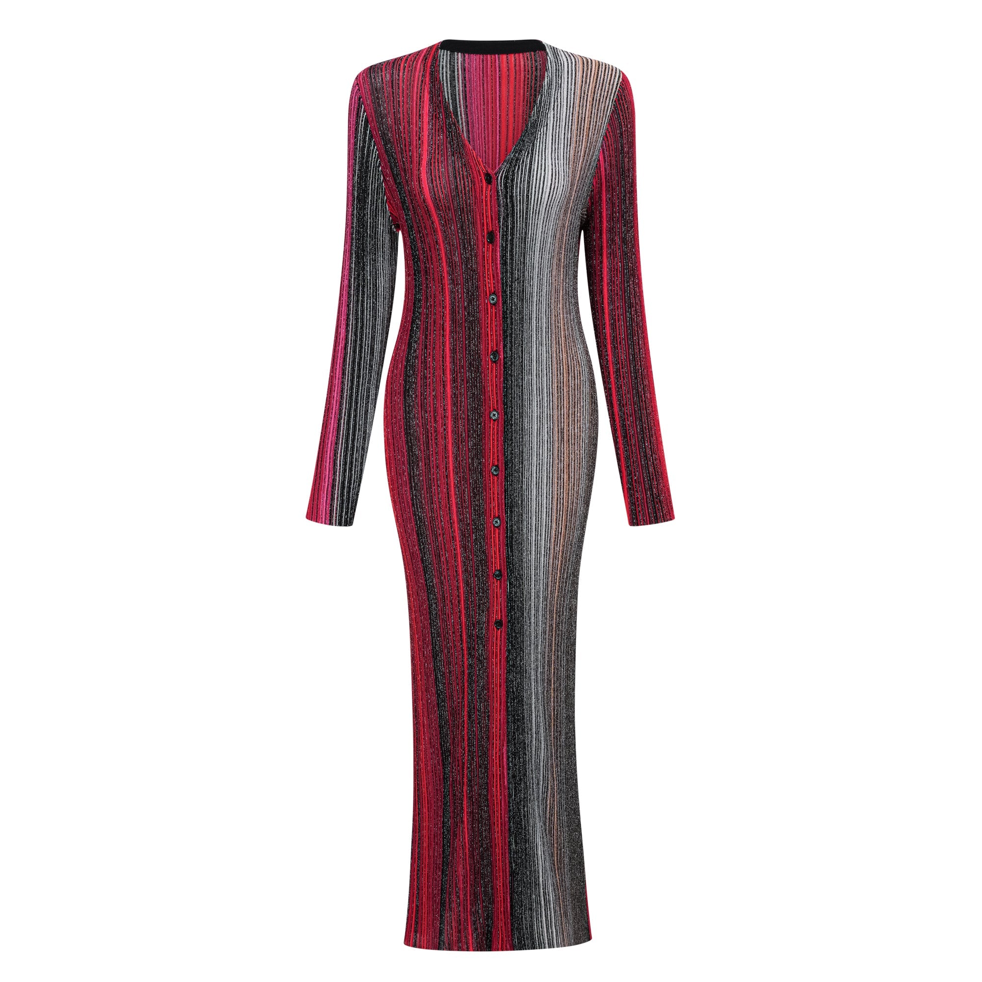 Ulysse Red Metallic Knit Long Cardigan (Final Sale)