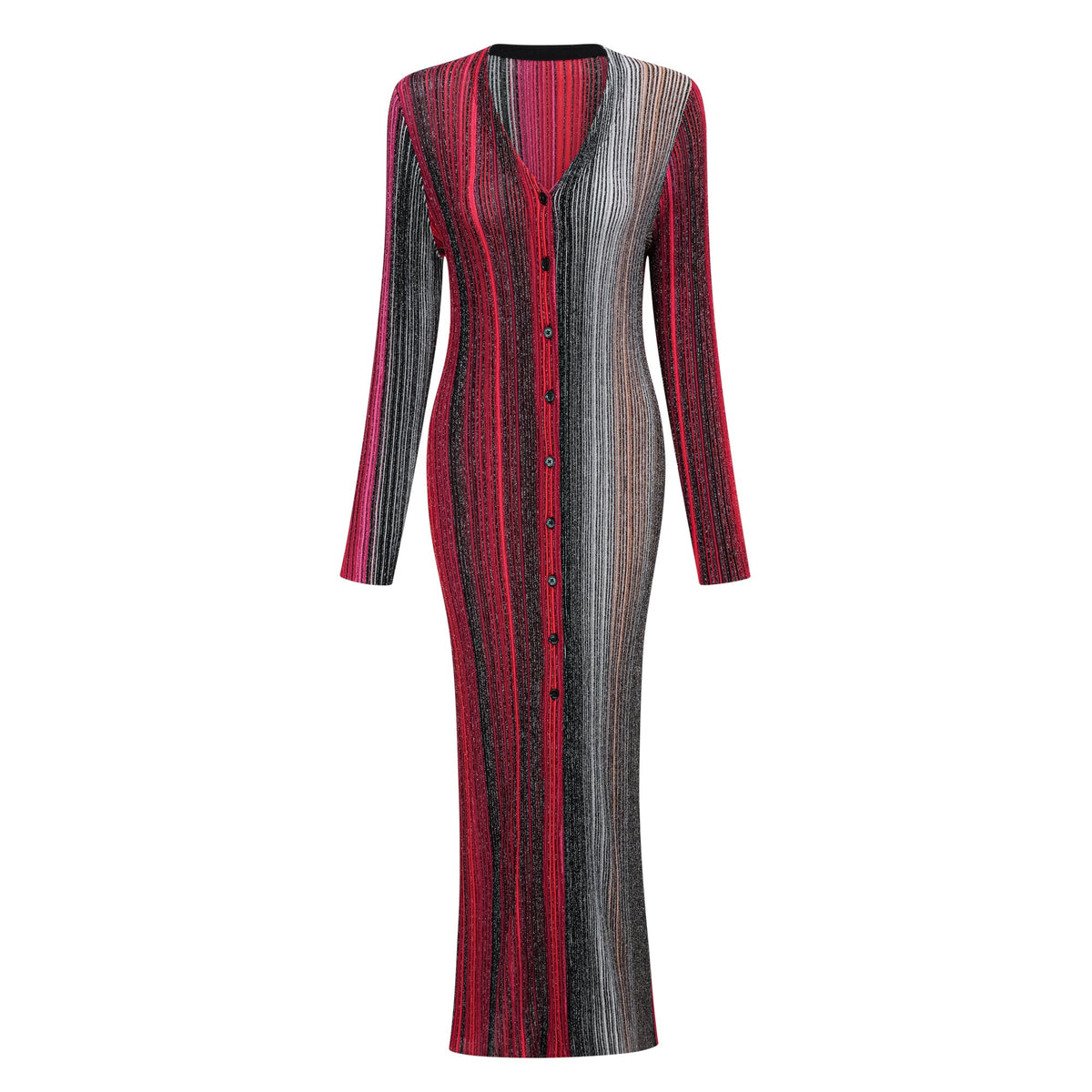 Ulysse Red Metallic Knit Long Cardigan (Final Sale)