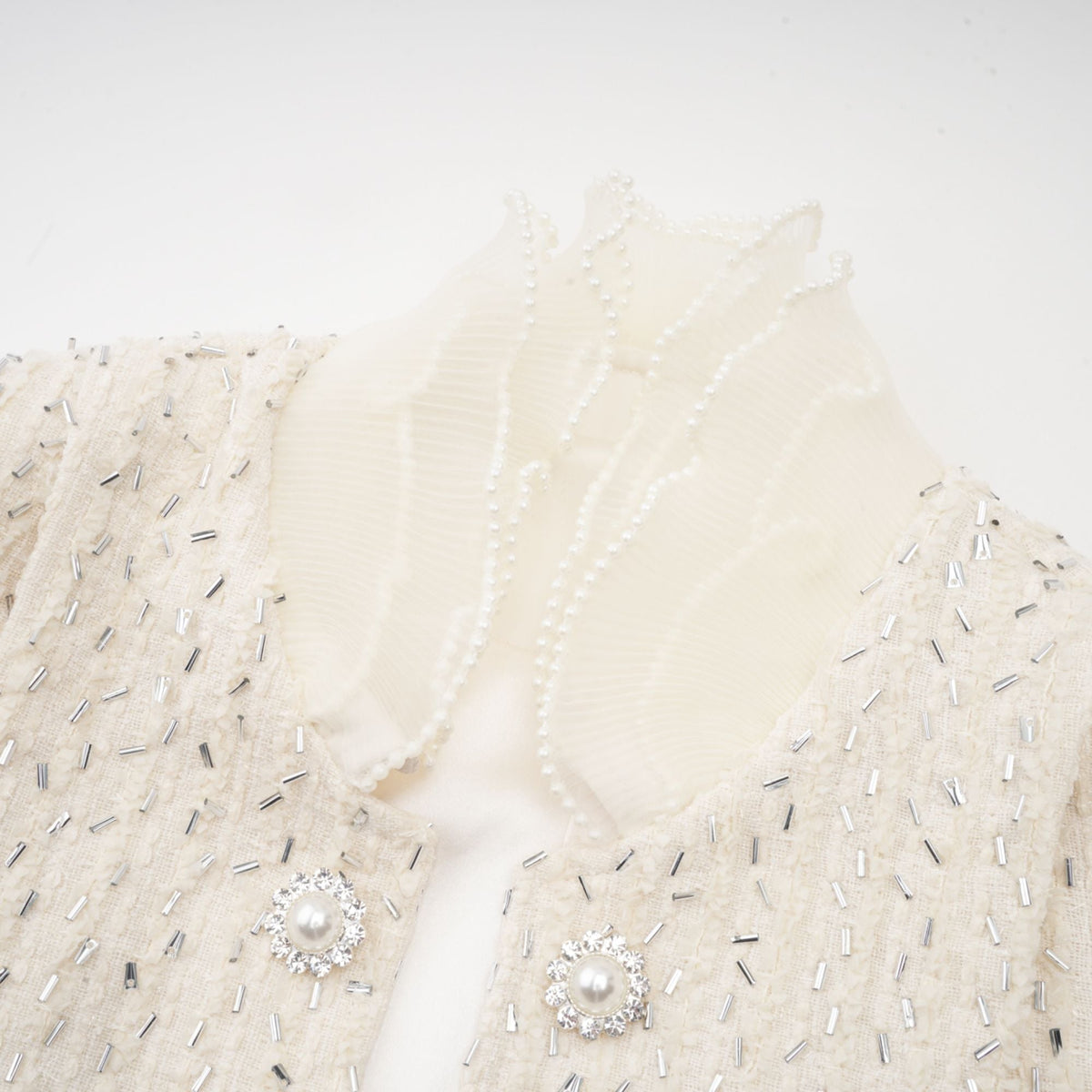 Blanche white beaded ruffle cropped jacket