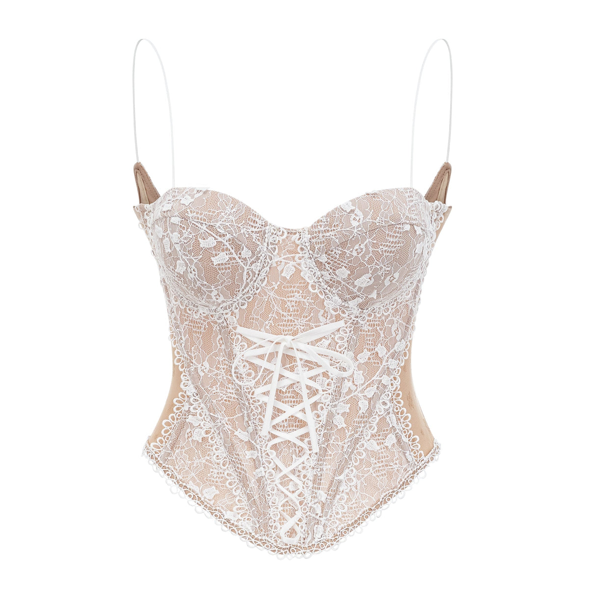 Karine floral-lace-panelling bustier top