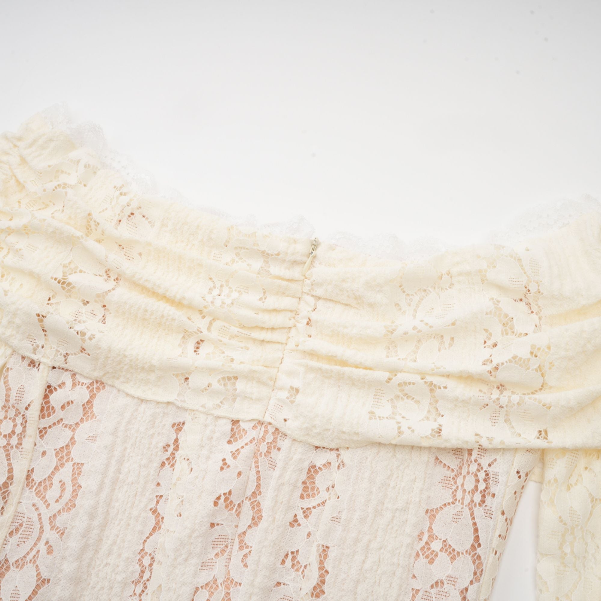 Émeline floral lace flared-cuff mini dress in Neutrals