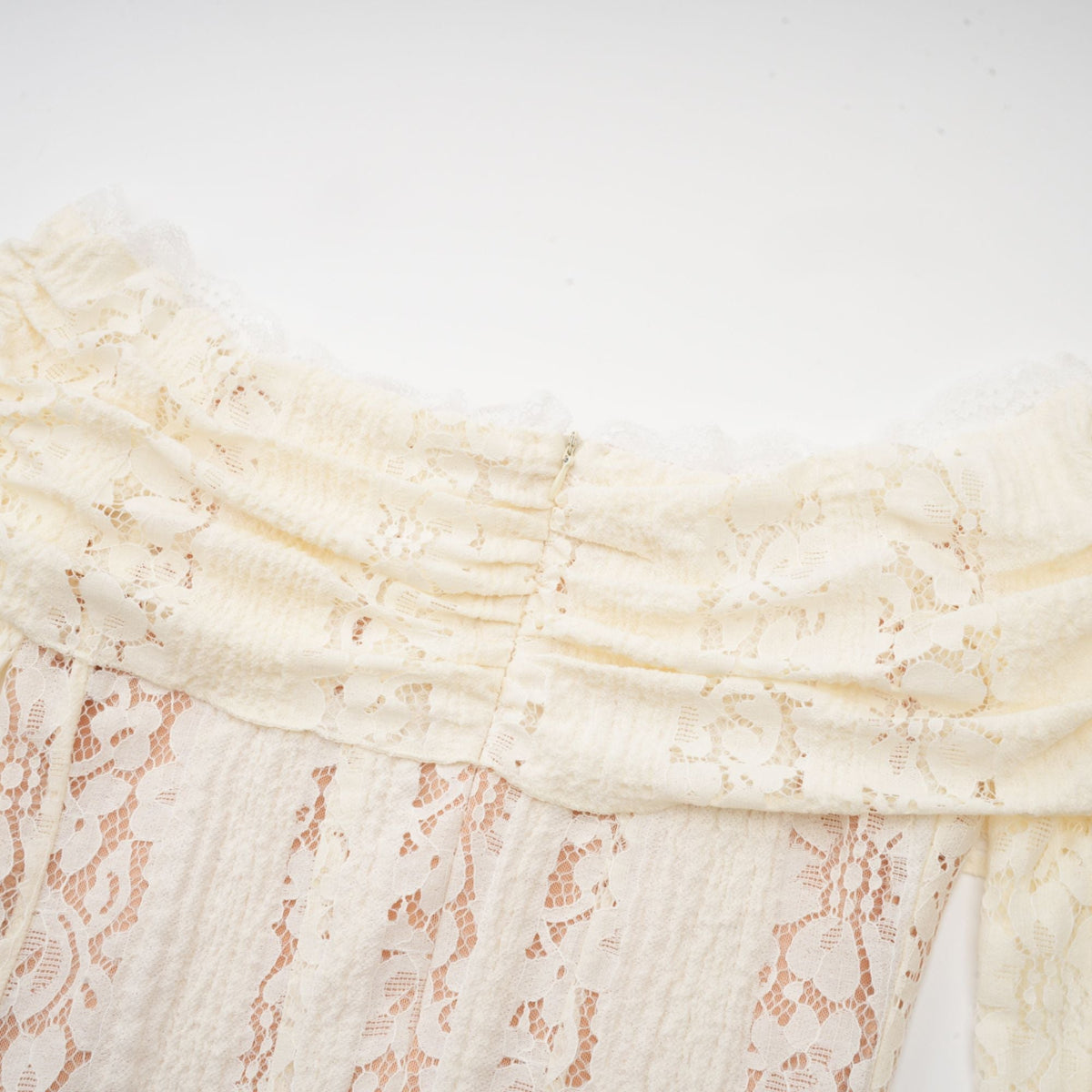 Émeline floral lace flared-cuff mini dress in Neutrals