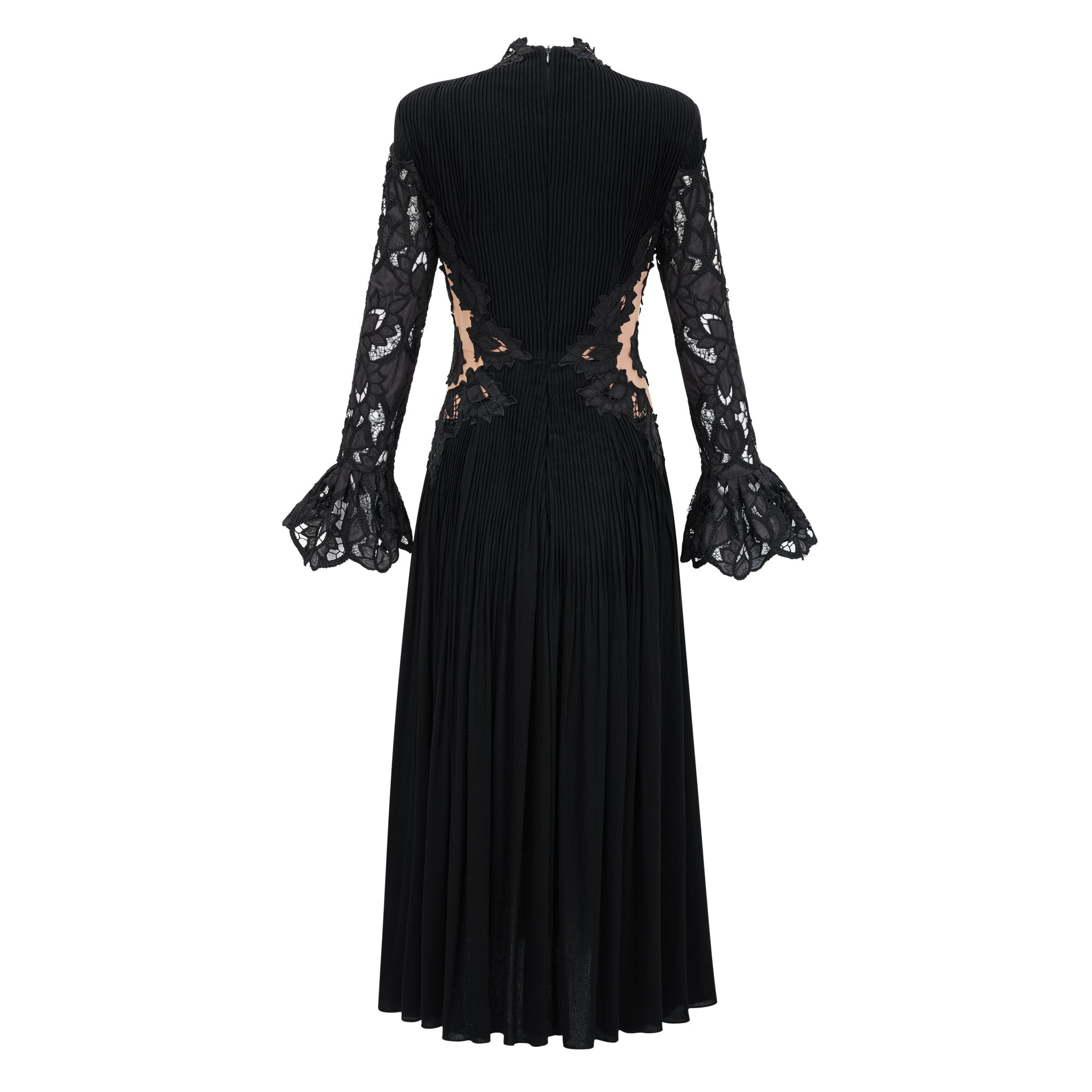 Chiara Black Lace Panel Pleated Midi Dress (Final Sale-US Only)