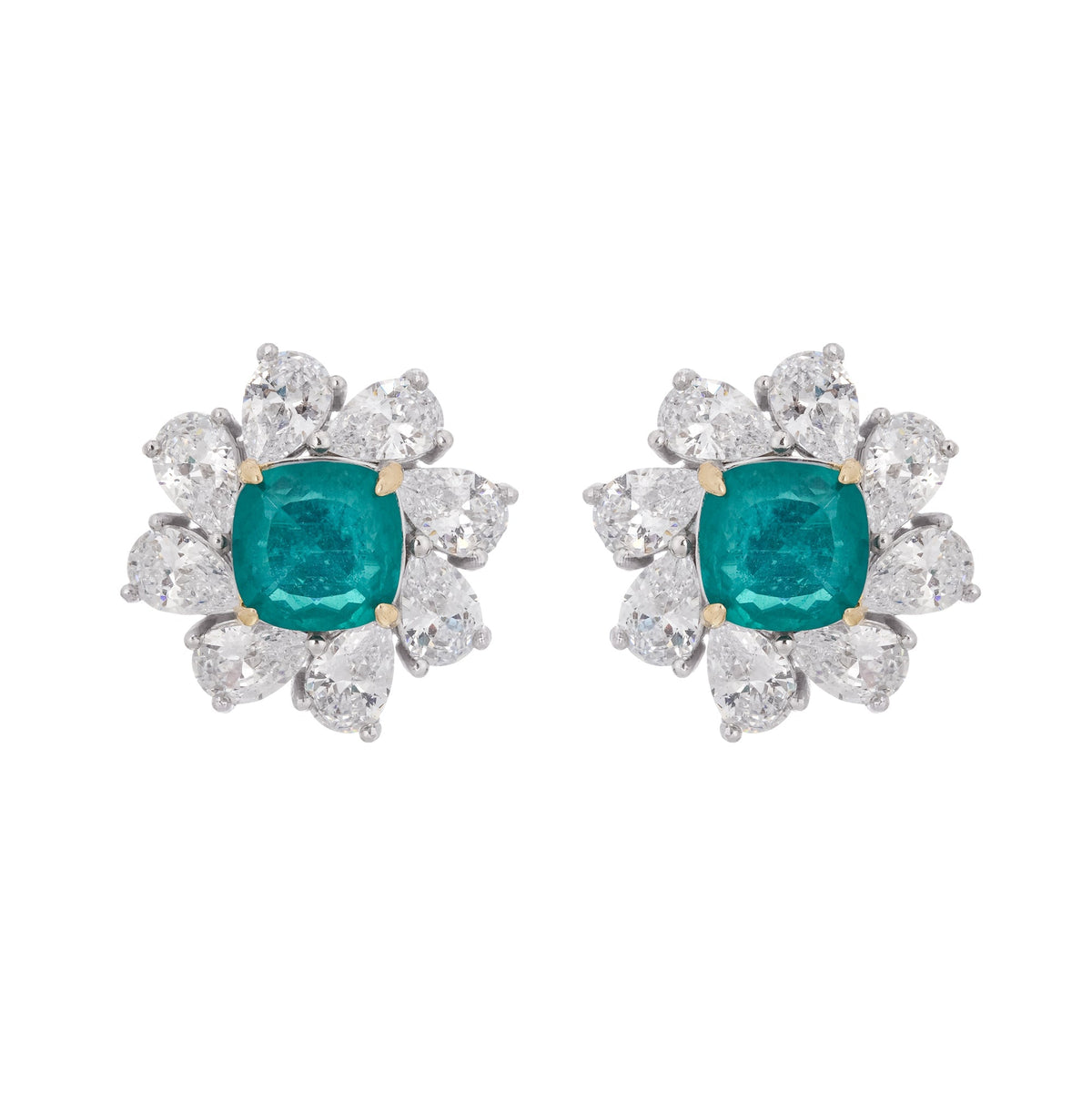 Erica Green Flower Shaped Gemstone Sterling Silver Earrings