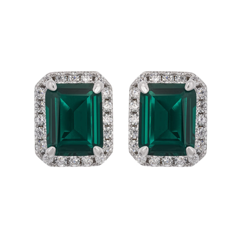 Mielikki Green Square Emerald Cut Gemstone Sterling Silver Earrings