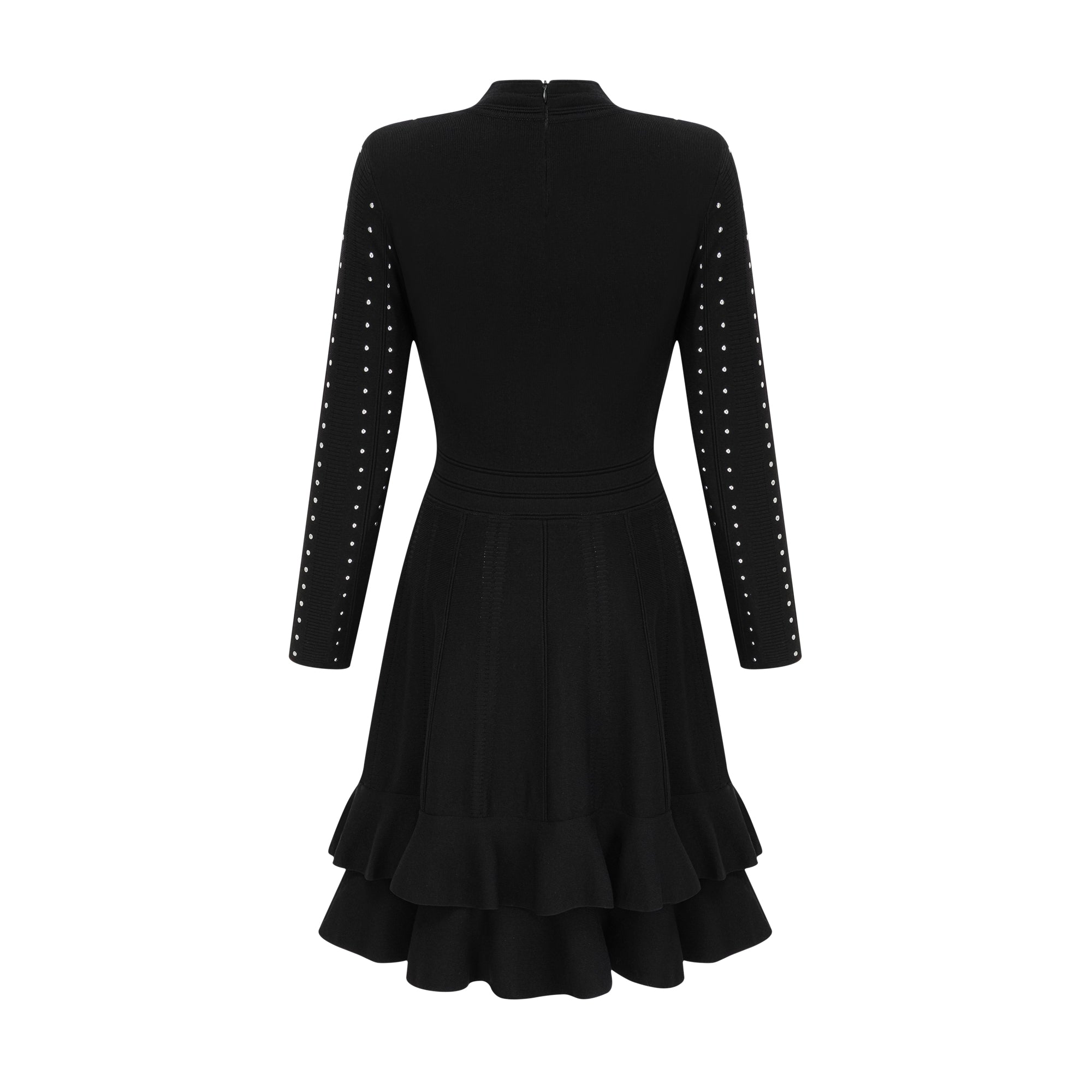 Fabienne Black Embellished Ruffled Knit Mini Dress (Final Sale)