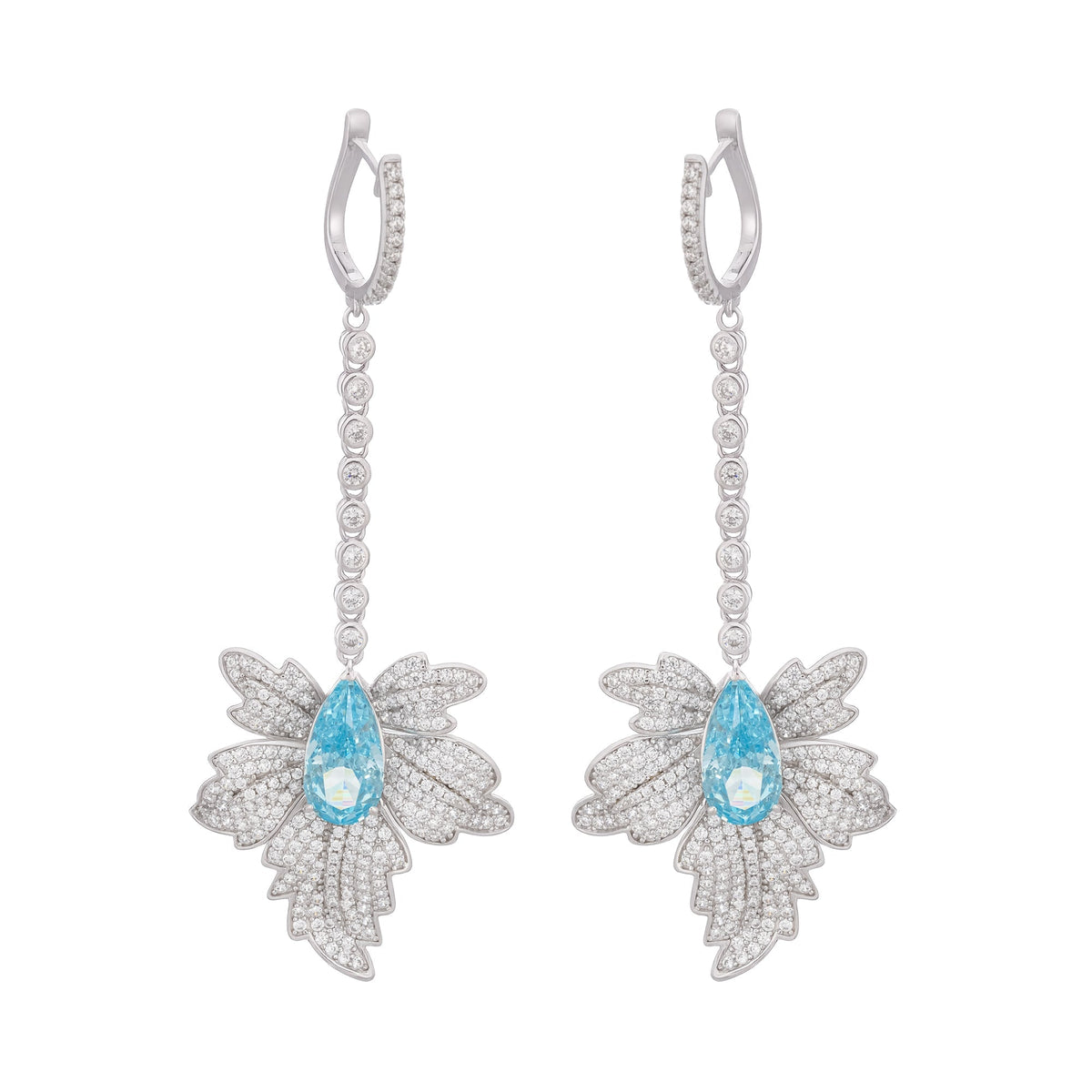 Vilhelmiina Blue Leaf Gemstone Dangle Sterling Silver Earrings